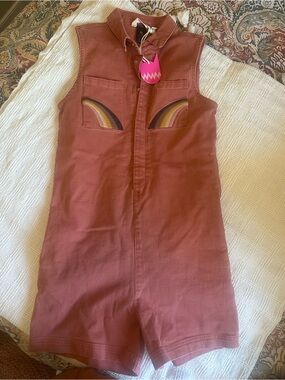 Munster Rust Sleeveless Romper with Rainbow Pocket Arches
